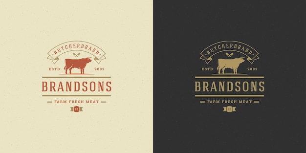 Il logo della steak house, l'illustrazione vettoriale, la silhouette del toro, buono per il distintivo di una fattoria o di un ristorante.