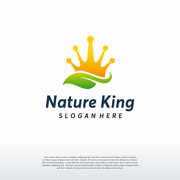 Il logo Nature King progetta il vettore concettuale, il logo King Crown e Leaf