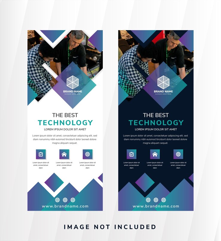Vettore il modello di progettazione banner verticale migliore tecnologia.