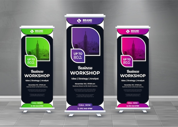 Il modello di progettazione di EyecatchingVibrant e Versatile RollUp Banners