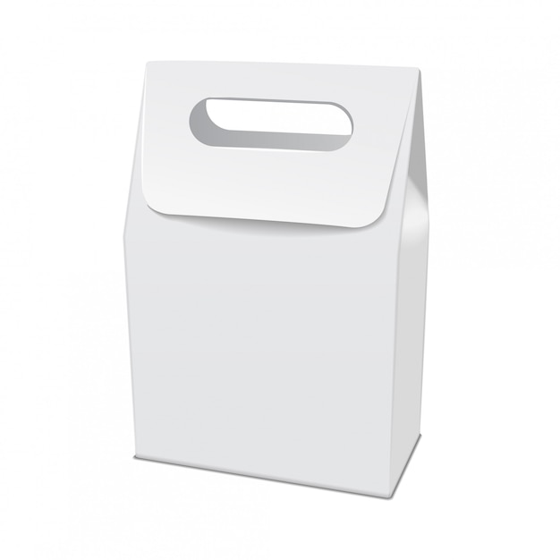 Il modello in bianco di cartone bianco porta via la scatola del cibo. Modello vuoto del contenitore del prodotto, illustrazione