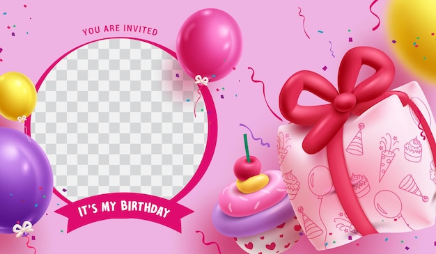 Il modello vettoriale del biglietto d'invito di compleanno è il mio saluto di compleanno con uno spazio vuoto per l'immagine