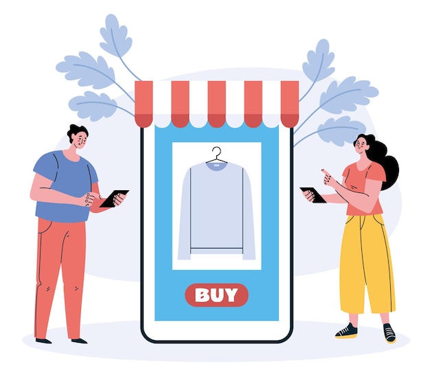 Il negozio online acquista l'illustrazione di progettazione grafica di concetto astratto mobile di e-commerce