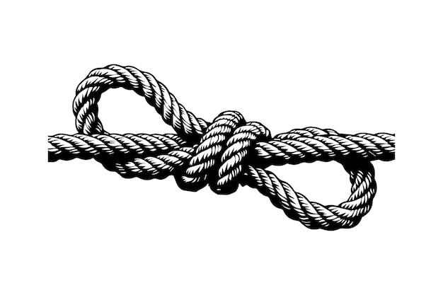 Il nodo di corda è un'illustrazione di linea artistica a linea vettoriale a silhouette sullo sfondo bianco e trasparente