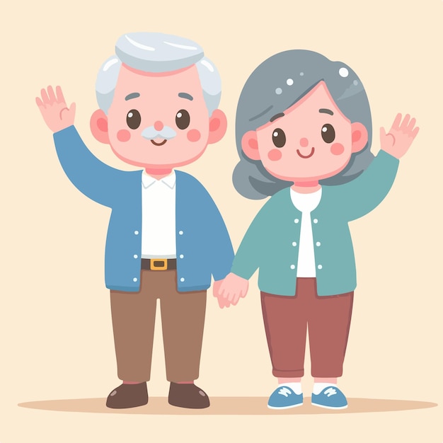 Il nonno e la nonna alzano le mani.