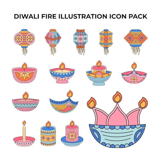 Il pacchetto di icone di illustrazione di Diwali Fire