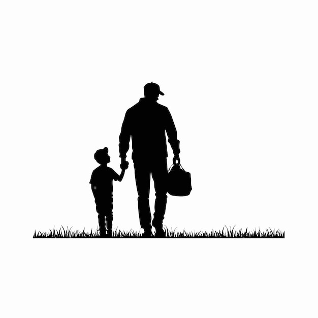 Il padre e il figlio, la silhouette, il ragazzo e l'uomo, l'illustrazione.