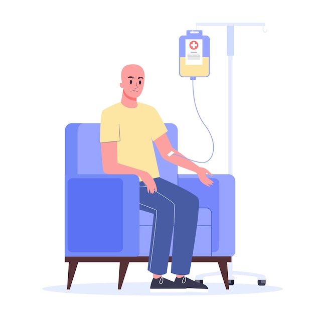 Il paziente soffre di cancro. Paziente di oncologia di carattere maschile