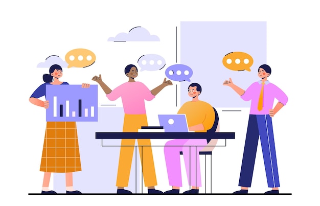 Il pensiero collettivo e il brainstorming dei dipendenti dell'azienda analizzano i dati e inventano nuovi.