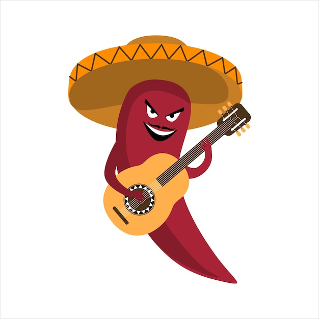 Il peperoncino in un sombrero suona la chitarra Vector