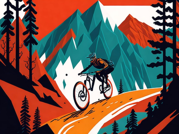 Il perfetto equilibrio tra semplicità e dettaglio in un'illustrazione vettoriale di una mountain bike in movimento