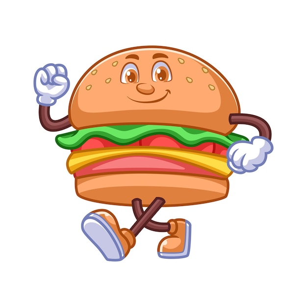 Il personaggio dei cartoni animati di Burger ilustraion posa divertente illustrazione di fast food