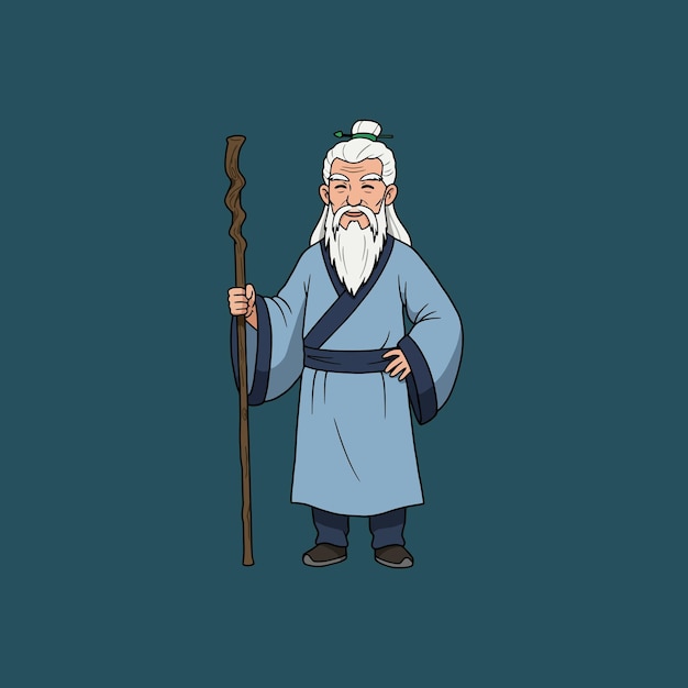 Il personaggio dei cartoni animati Wise Old Man con il bastone