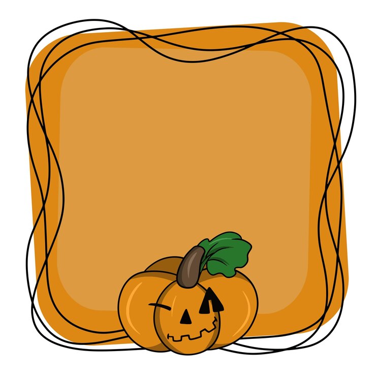 Vettore il personaggio della zucca strizza l'occhio alla cornice quadrata luminosa per il cartone animato vettoriale dello spazio della copia di halloween
