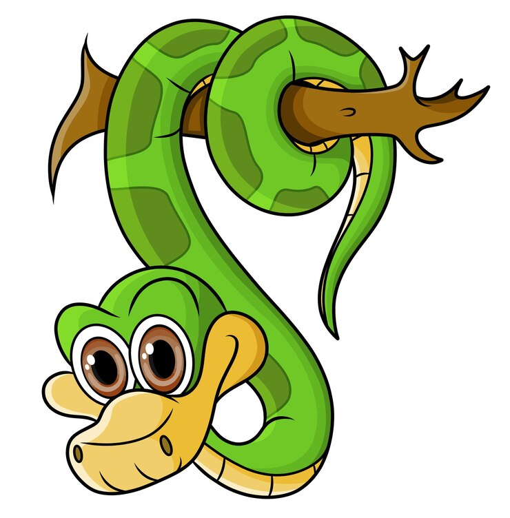 Vettore il piccolo serpente sta attorcigliando il suo corpo sul ramo dell'illustrazione