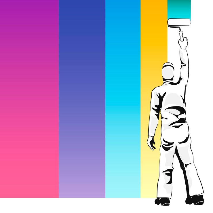 Vettore il pittore dipinge con vernice colorata design per imbianchino e pittura