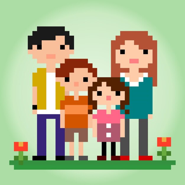 Il pixel a 8 bit ama la mia famiglia nell'illustrazione vettoriale per l'icona del gioco