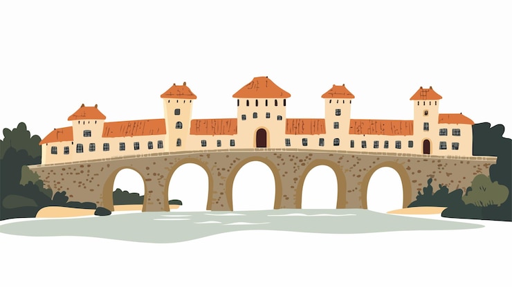 Vettore il ponte storico di lima vila in illustrazione vettoriale piatta