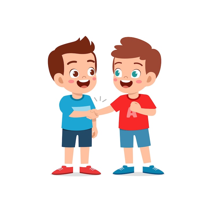 Vettore il ragazzino sveglio ragazzo stringe la mano con la sua illustrazione di amico