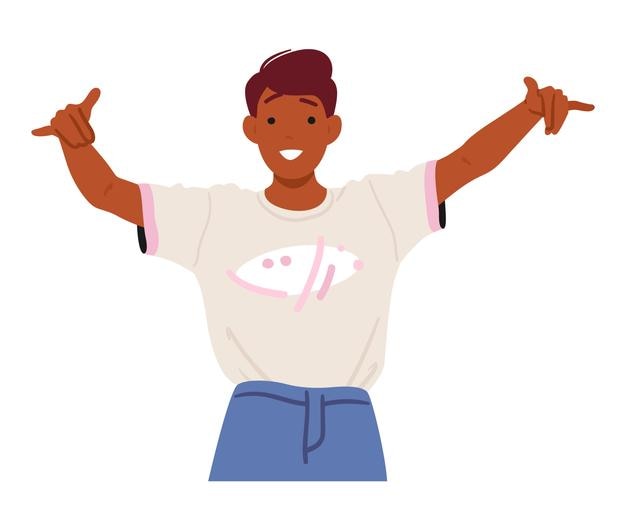 Il ragazzo adolescente sorride e lancia casualmente un gesto della mano sciolto che esprime un atteggiamento spensierato e rilassato con un'atmosfera fresca Isolato personaggio maschile teenager Cartoon People Vector Illustration