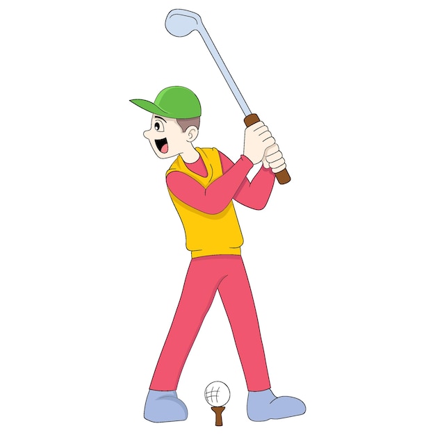 Il ragazzo sta giocando a golf colpendo la palla