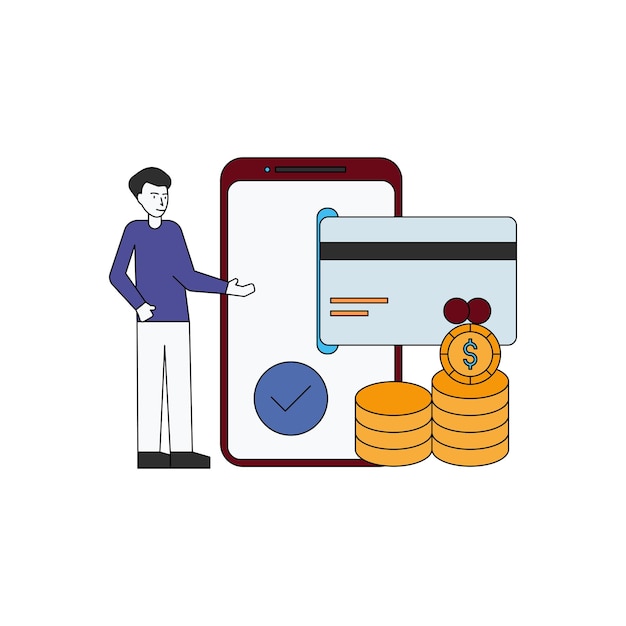 Il ragazzo sta pagando online con una carta di credito