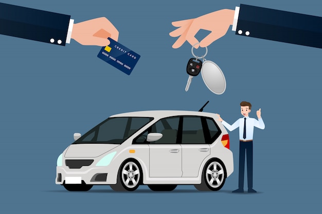 Il rivenditore di auto vende un'auto.