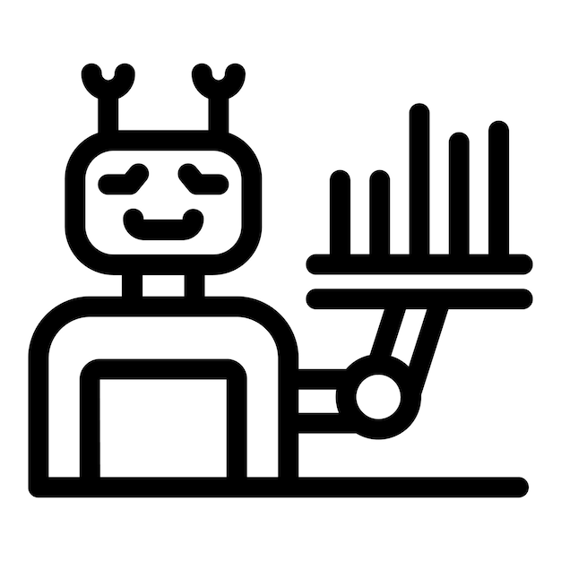 Il robot felice sta presentando un grafico a barre che mostra la crescita aziendale