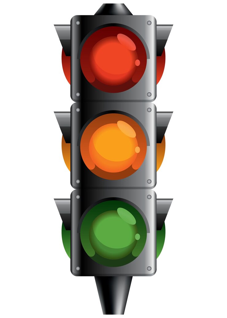 Vettore il semaforo con illustrazione vettoriale piatta di colore rosso giallo e verde isolata su sfondo bianco