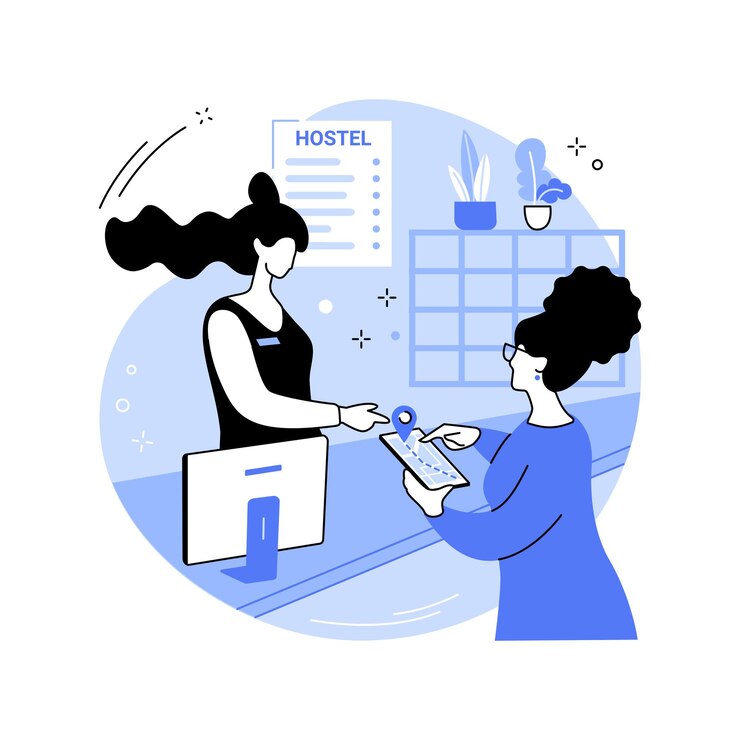 Vettore il servizio clienti dell'ostello ha isolato le illustrazioni vettoriali dei cartoni animati