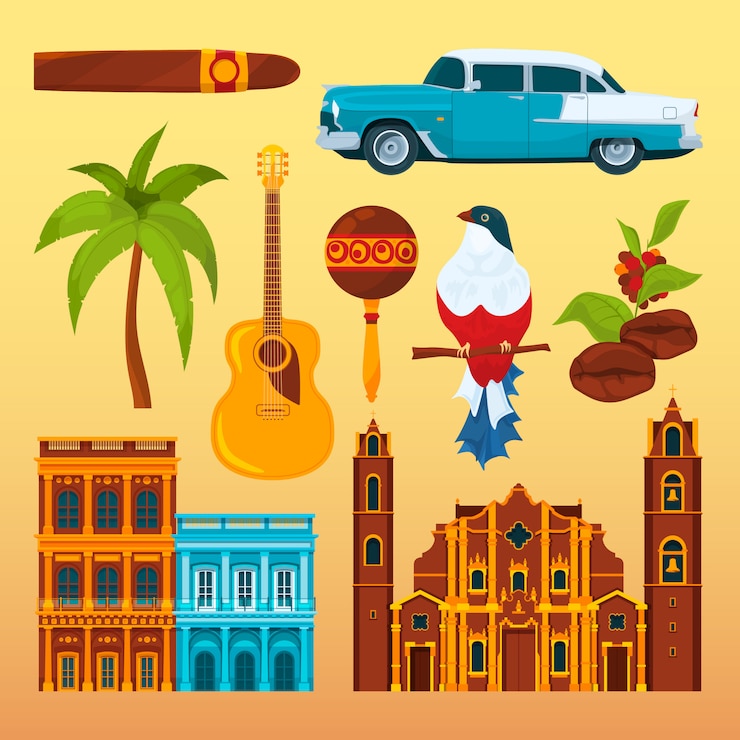 Vettore il sigaro dell'avana e altri hanno differenti oggetti culturali e simboli di cuba