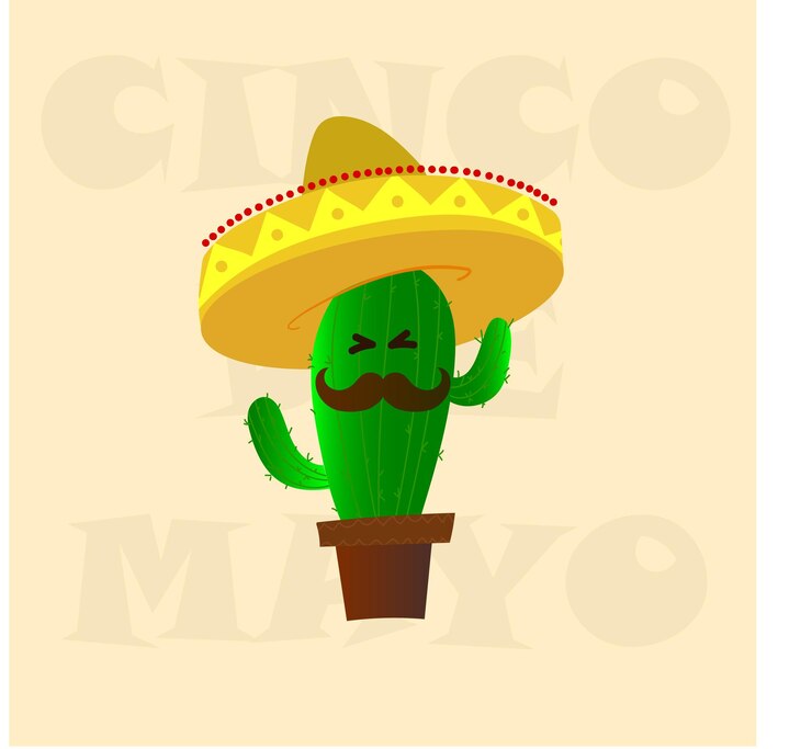 Vettore il signor cactus con i baffi e il cappello messicano in illustrator per cinco de mayo
