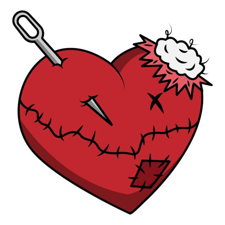 Vettore il simbolo del cuore di una bambola o di un cuscino simboleggia l'amore eterno e le relazioni