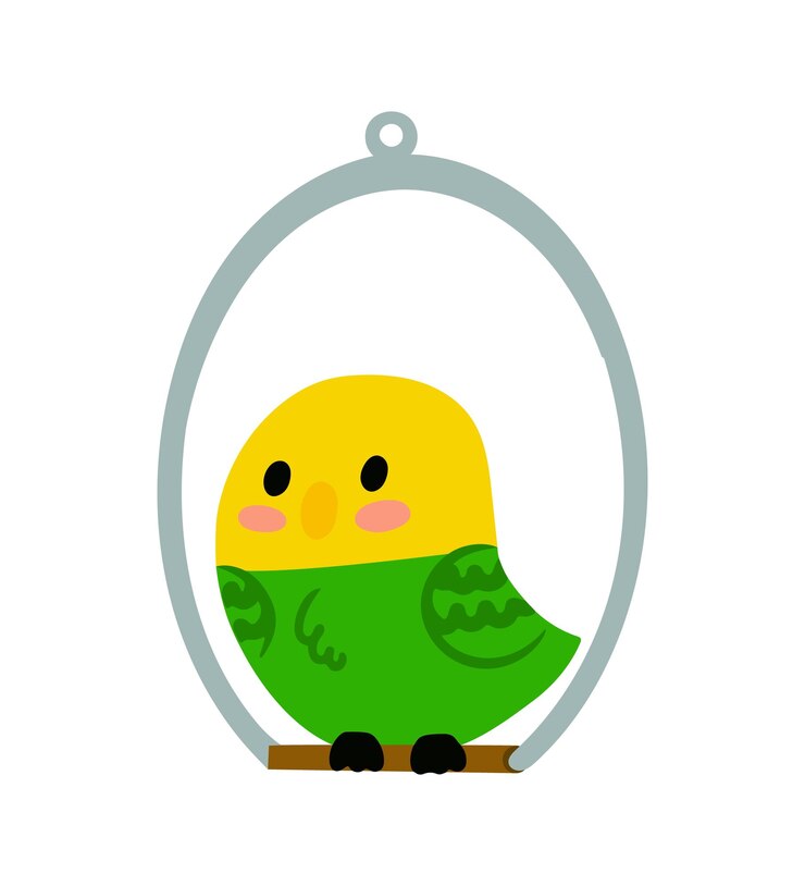 Il simpatico pappagallo si siede sull'altalena Budgerigar Vector illustration elemento di design su sfondo bianco