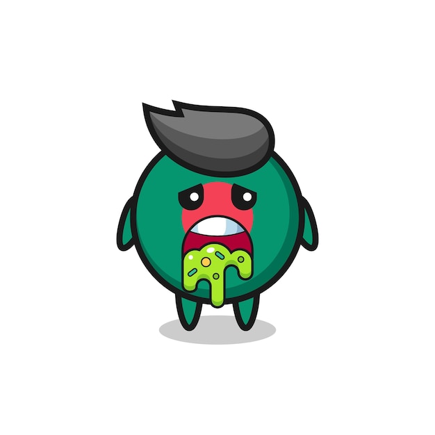 Il simpatico personaggio distintivo della bandiera del Bangladesh con vomito, design in stile carino per maglietta, adesivo, elemento logo