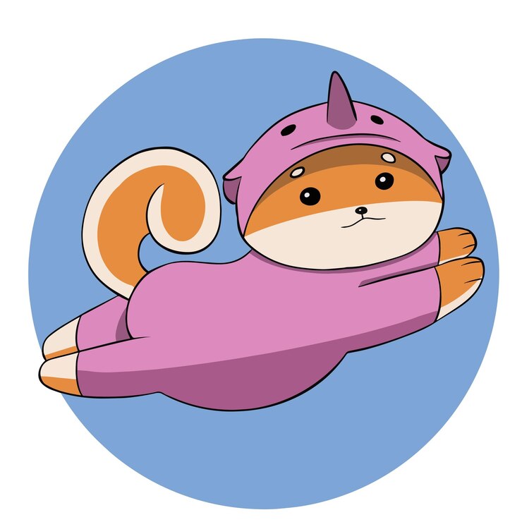 Vettore il supereroe shiba in costume da unicorno vola per salvare le persone