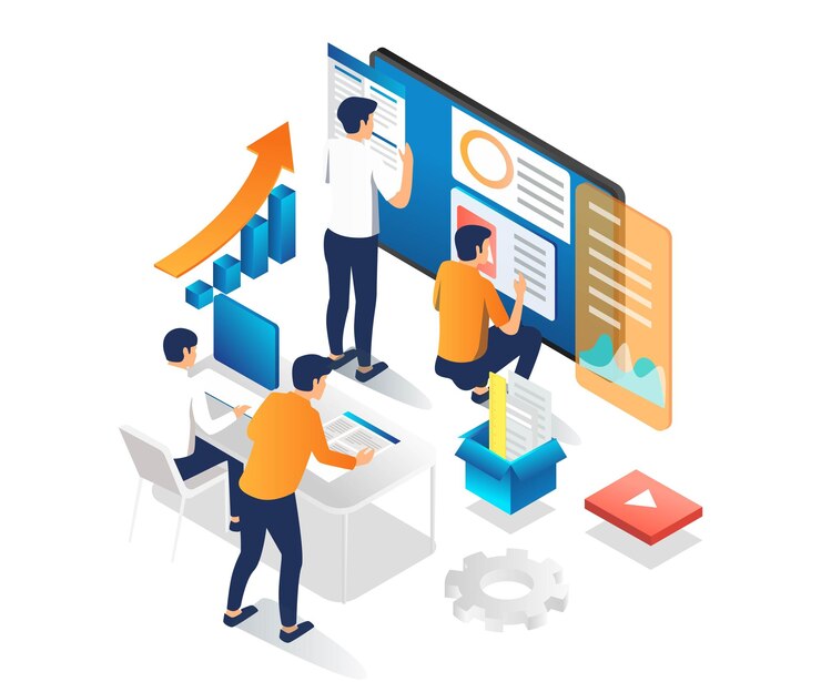 Il team creativo sta mettendo insieme un display web e blog