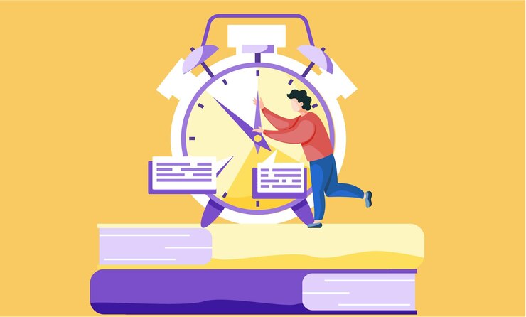 Vettore il tempo fugace prima che lo studente dell'esame stia cercando di fermare l'illustrazione del vettore del tempo