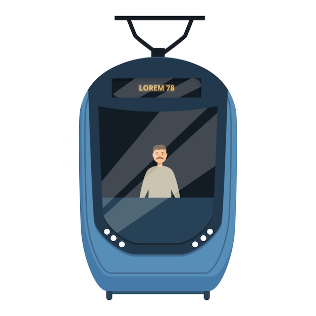 Il tram moderno sta arrivando con un passeggero che guarda fuori dalla finestra