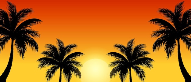 Il tramonto sulla spiaggia con silhouette di palme