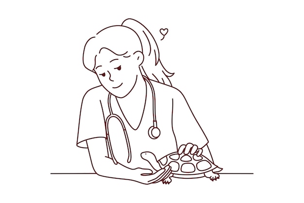 Il veterinario femminile si prende cura della tartaruga