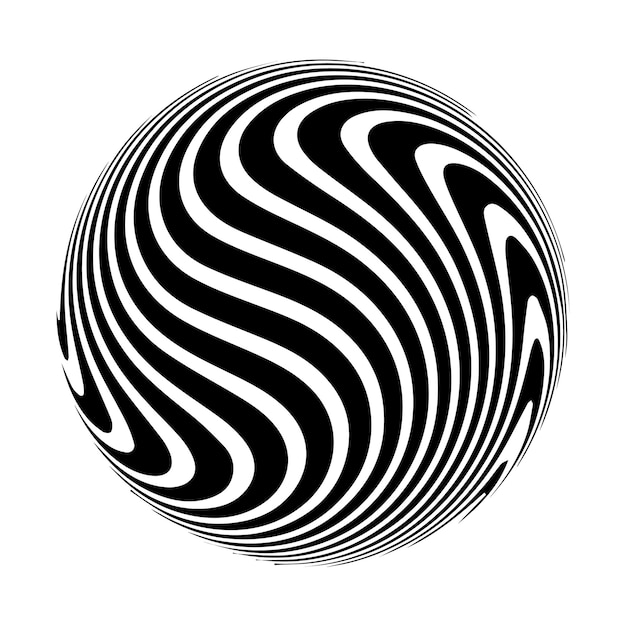 Illusione ottica su sfera 3d Sfera di strisce Effetto illusione Arte 3d in bianco e nero Illustrazione vettoriale