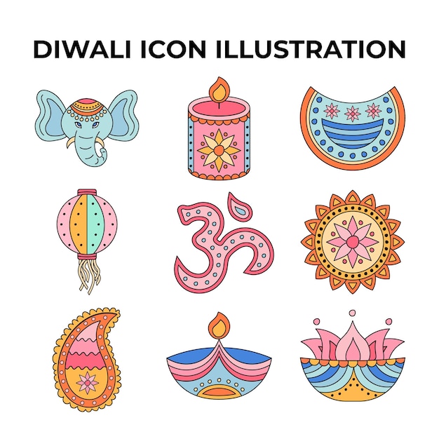 Illustration Diwaliation Icon Pack (Pack di icone di illustrazione di Diwali)