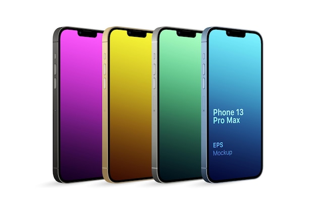 Illustrato 3d schermo dello smartphone mockup blu oro argento colori vista prospettica isolata su bianco