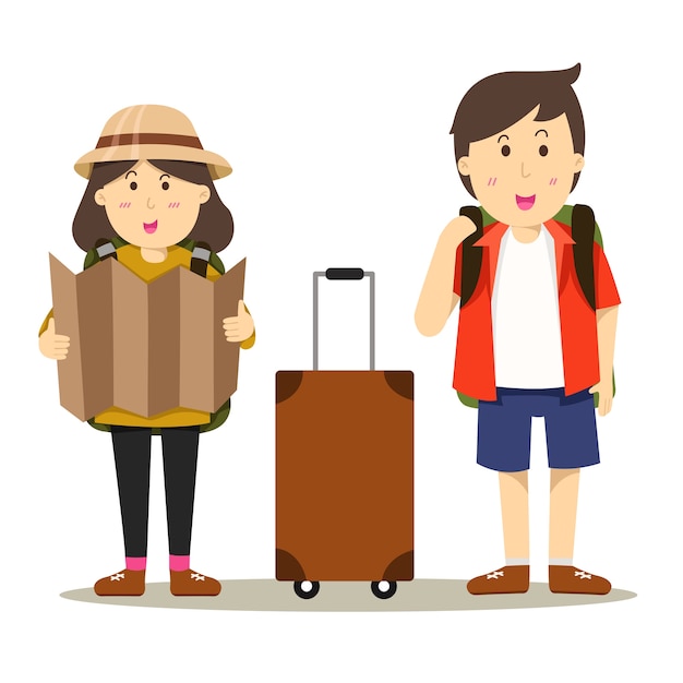 Illustratore di ragazzo e ragazza andare a viaggiare