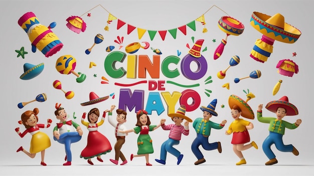 Illustrazione 3D del Cinco de Mayo in uno stile divertente e caricaturistico