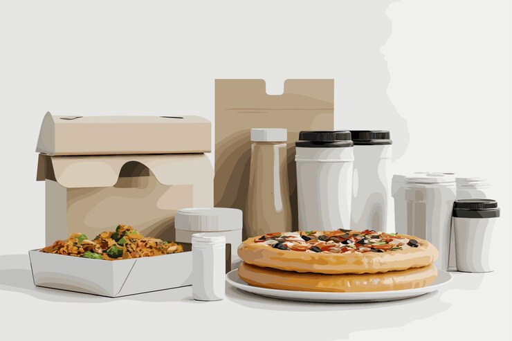 Vettore illustrazione 3d del servizio di consegna di alimenti