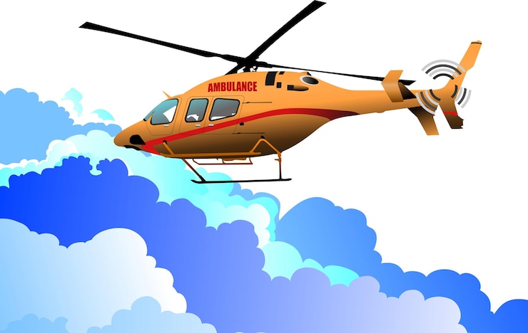 Vettore illustrazione 3d di vettore dell'elicottero dell'esercito o dell'ambulanza