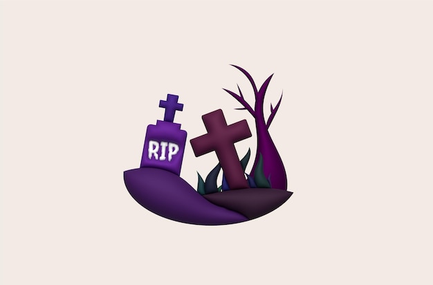 Illustrazione 3D Grave per Halloween RIP Grave antica elementi di Halloween per il design