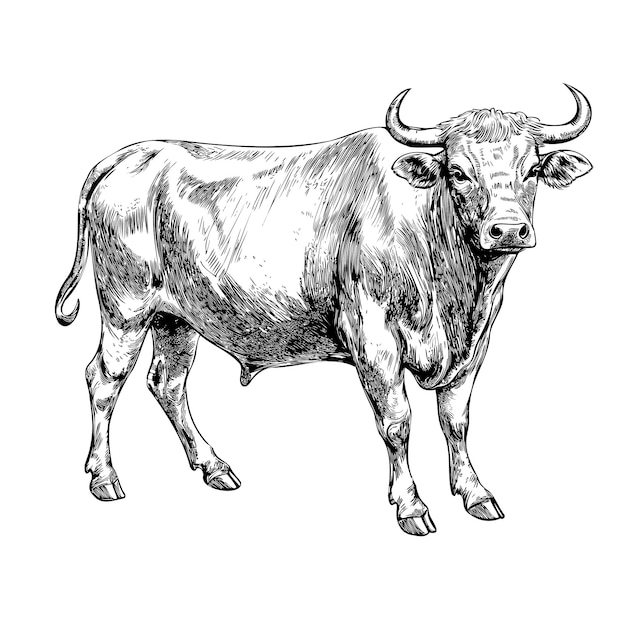 Illustrazione a toro vettoriale illustrazione a inchiostro bianco e nero vettore isolato